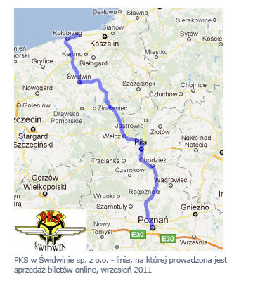 PKS w Świdwinie sp. z o.o. - linia, na której prowadzona jest sprzedaż biletów online, wrzesień 2011