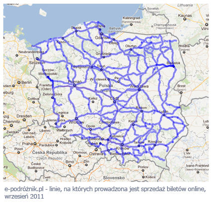 e-podróżnik.pl - linie, na których prowadzona jest sprzedaż biletów online, wrzesień 2011
