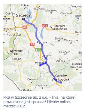 PKS w Szczecinie Sp. z o.o. - linia, na której prowadzona jest sprzedaż biletów online, marzec 2012.